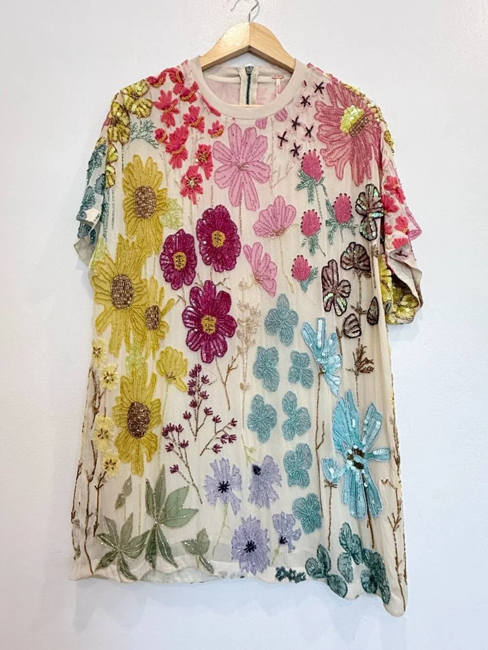 NWT Free People Jewel Beaded Floral Mini Dress Embellished Boho Sequin Size S - Picture 3 of 8